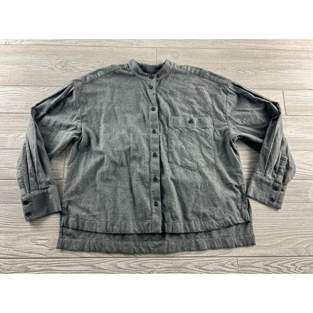 Banana Republic Charcoal long sleeve Cotton button up blouse No collar sz Large